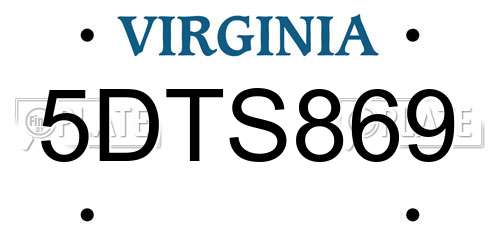 5DTS869 Virginia License Plate