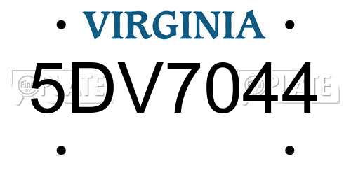 5DV7044 Virginia License Plate