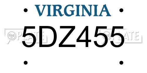 5DZ455 Virginia License Plate