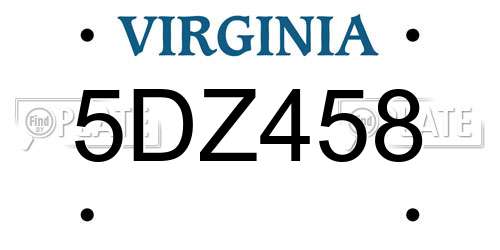 5DZ458 Virginia License Plate
