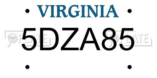 5DZA85 Virginia License Plate