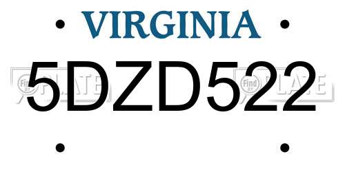 5DZD522 Virginia License Plate