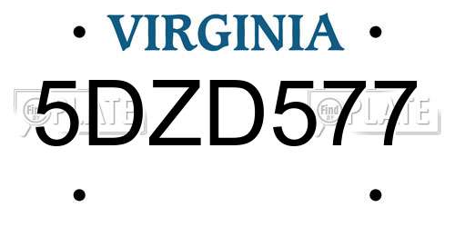 5DZD577 Virginia License Plate