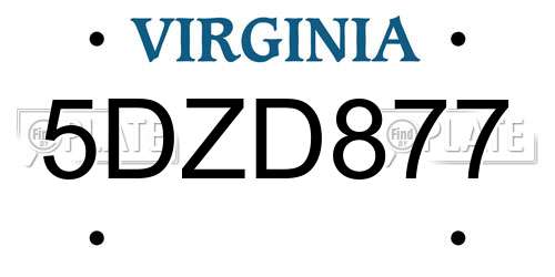 5DZD877 Virginia License Plate