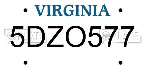5DZO577 Virginia License Plate