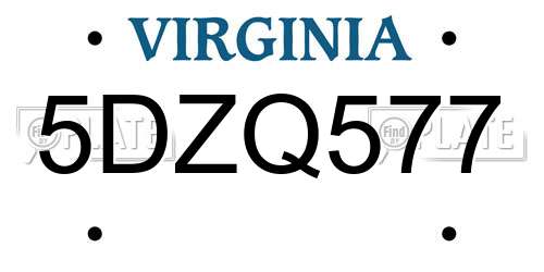 5DZQ577 Virginia License Plate