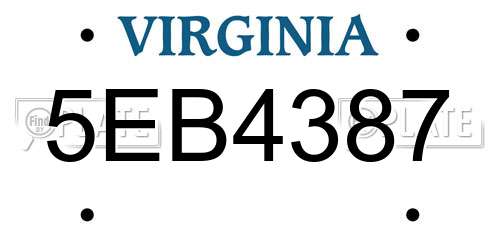 5EB4387 Virginia License Plate