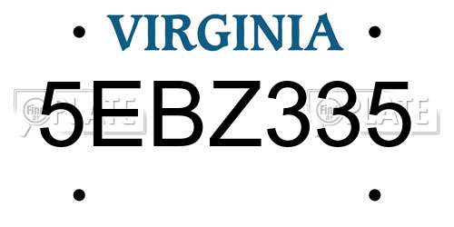 5EBZ335 Virginia License Plate