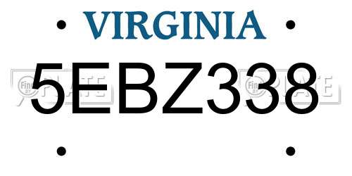 5EBZ338 Virginia License Plate