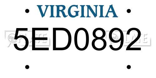 5ED0892 Virginia License Plate