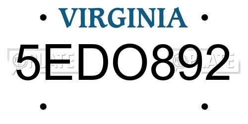 5EDO892 Virginia License Plate