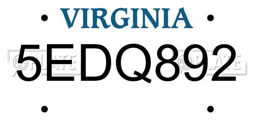 5EDQ892 Virginia License Plate