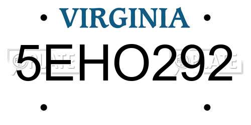 5EHO292 Virginia License Plate