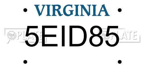 5EID85 Virginia License Plate