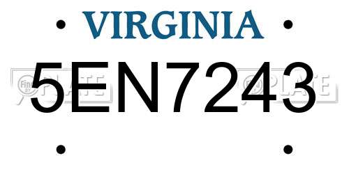 5EN7243 Virginia License Plate