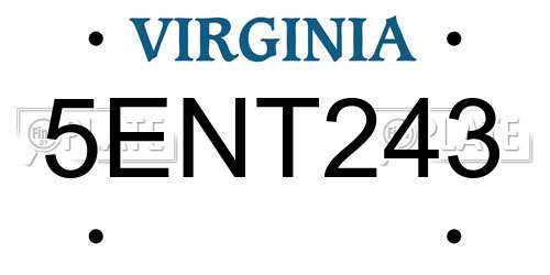 5ENT243 Virginia License Plate