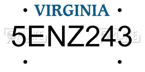 5ENZ243 Virginia License Plate