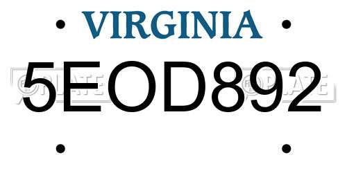 5EOD892 Virginia License Plate