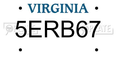 5ERB67 Virginia License Plate