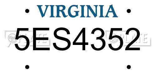 5ES4352 Virginia License Plate