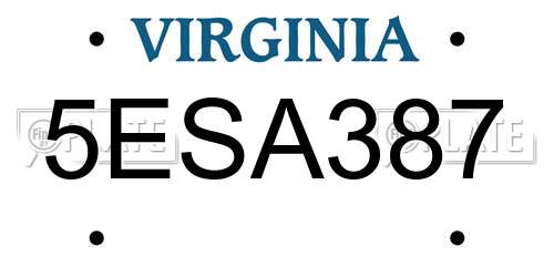 5ESA387 Virginia License Plate