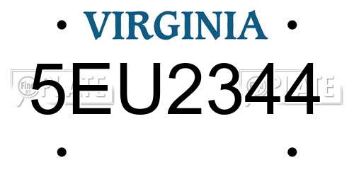 5EU2344 Virginia License Plate