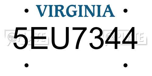 5EU7344 Virginia License Plate