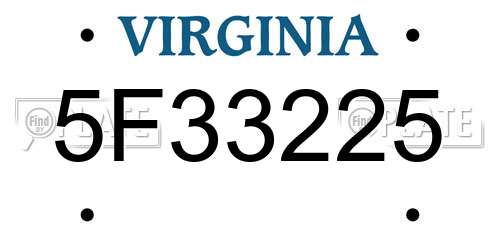 5F33225 Virginia License Plate