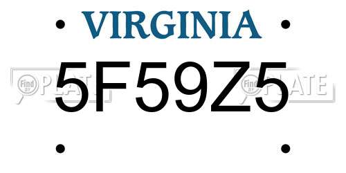 5F59Z5 Virginia License Plate
