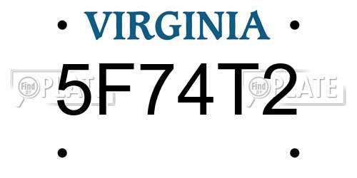 5F74T2 Virginia License Plate