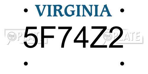 5F74Z2 Virginia License Plate