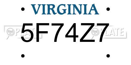 5F74Z7 Virginia License Plate