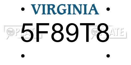 5F89T8 Virginia License Plate