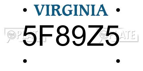 5F89Z5 Virginia License Plate