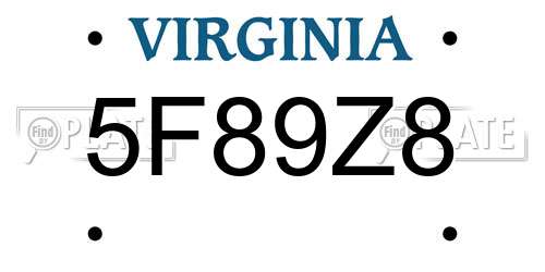 5F89Z8 Virginia License Plate