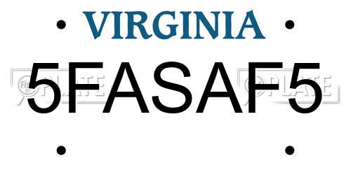5FASAF5 Virginia License Plate