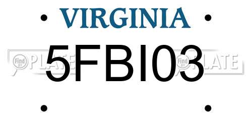 5FBI03 Virginia License Plate