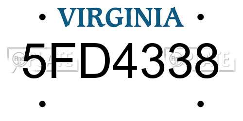 5FD4338 Virginia License Plate