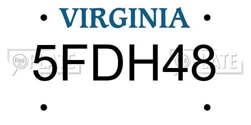 5FDH48 Virginia License Plate