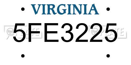 5FE3225 Virginia License Plate
