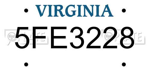 5FE3228 Virginia License Plate
