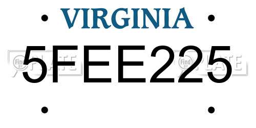 5FEE225 Virginia License Plate