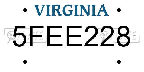 5FEE228 Virginia License Plate