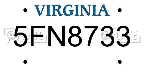 5FN8733 Virginia License Plate