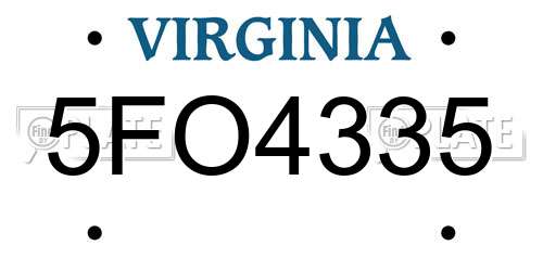 5FO4335 Virginia License Plate