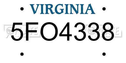 5FO4338 Virginia License Plate