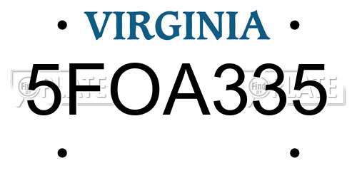 5FOA335 Virginia License Plate