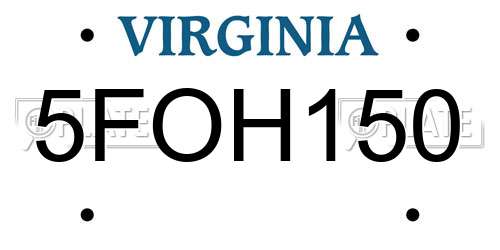 5FOH150 Virginia License Plate