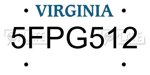5FPG512 Virginia License Plate