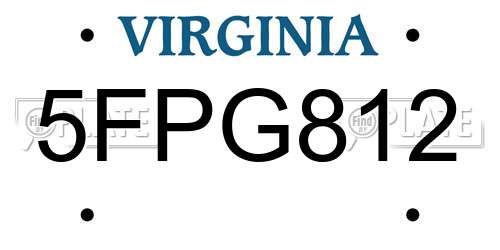 5FPG812 Virginia License Plate